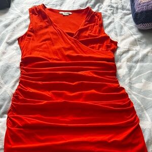 Sleeveless Red Ruched Wrap-Front Dress